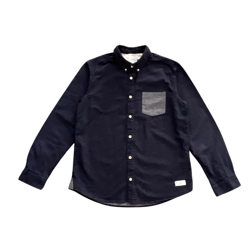 Adidas‎ Originals Textured Dobby Shirt Navy Button Up Mens L Casual Modern
